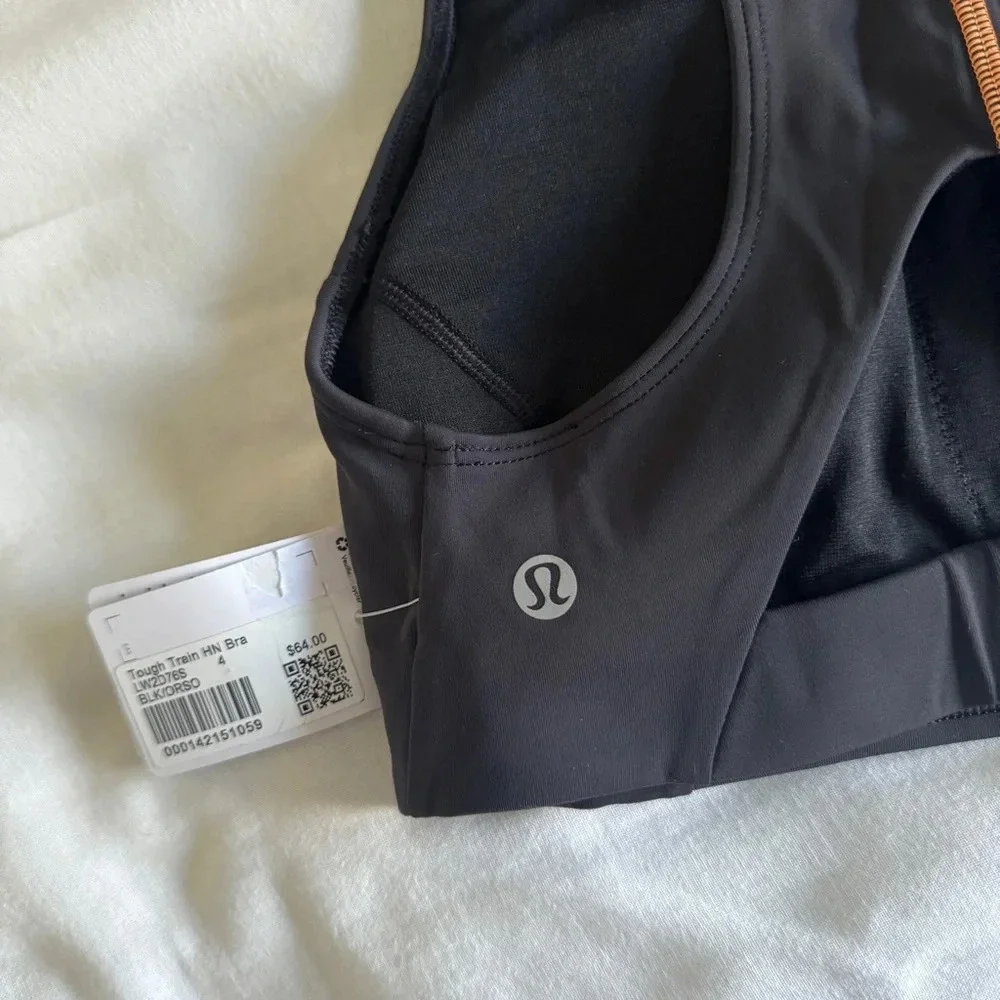 142 🆕🖤 Lululemon Tough Train High Neck Bra C/D Cup Black Orange Soda